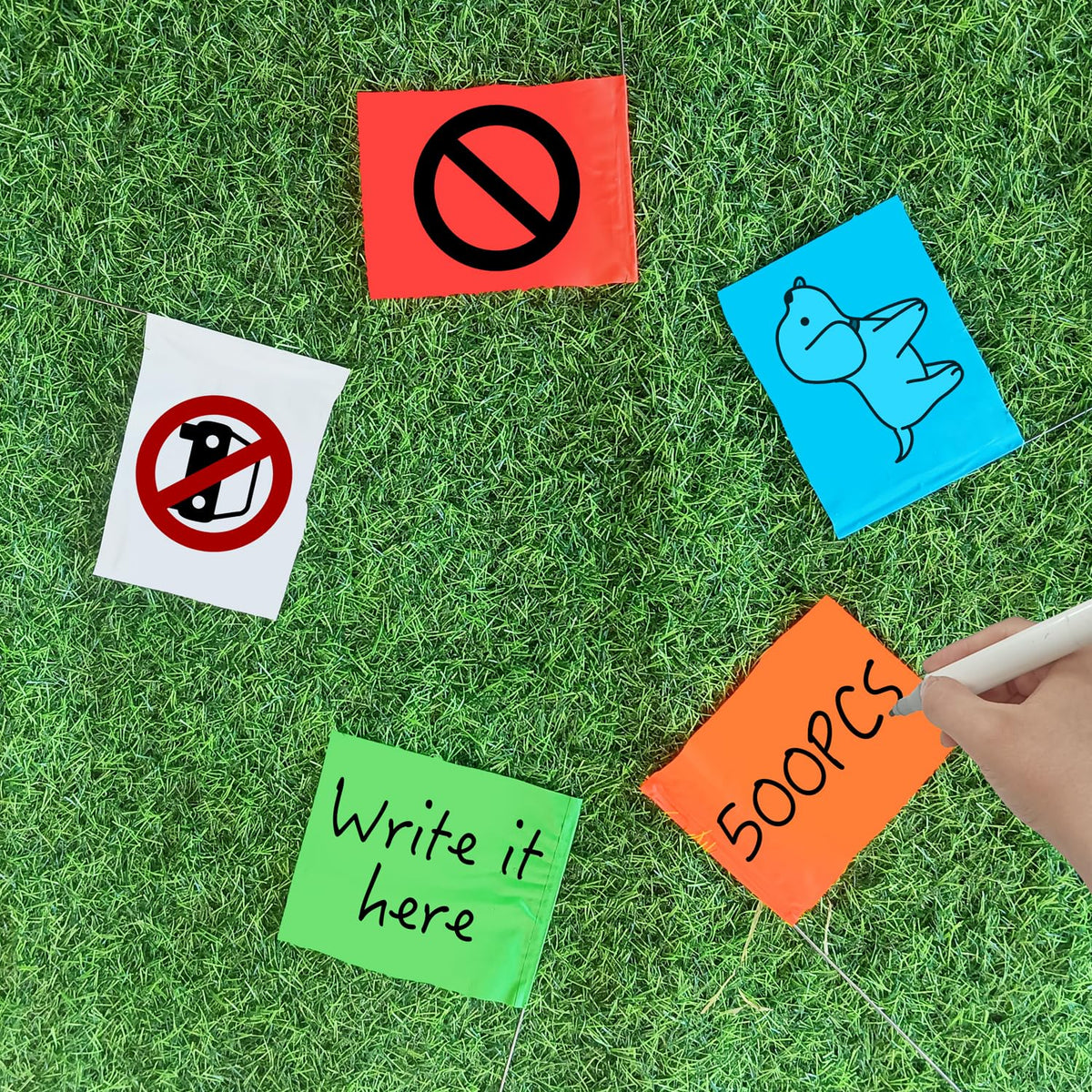 Zozen marking flags green set—easy to mark sprinkler lines and plant beds.