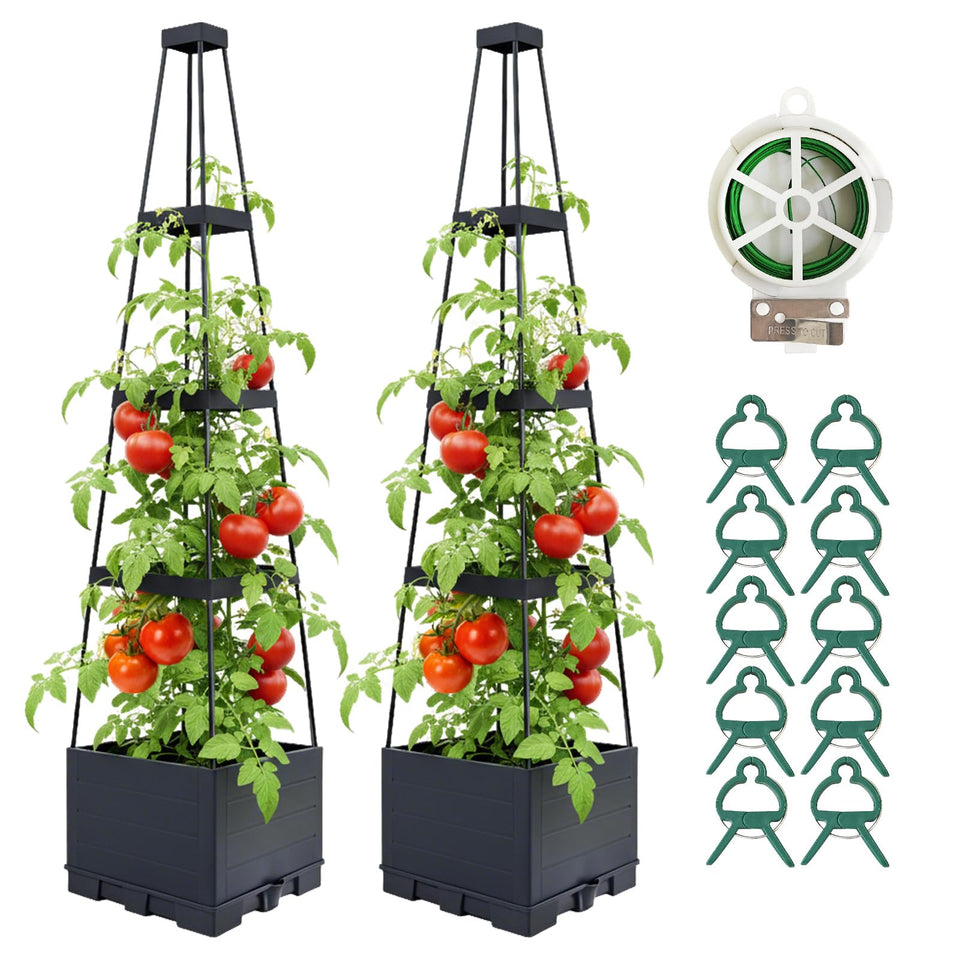 ZPMOCKAQ 2-pack raised garden bed with trellis supports climbing plants for easy balcony harvest.