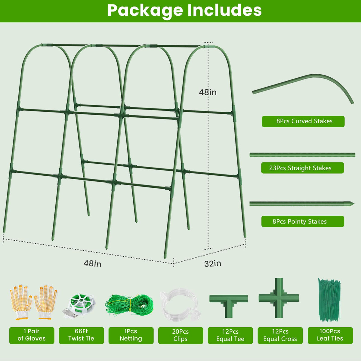 Complete raised-bed trellis package contents ready for installation