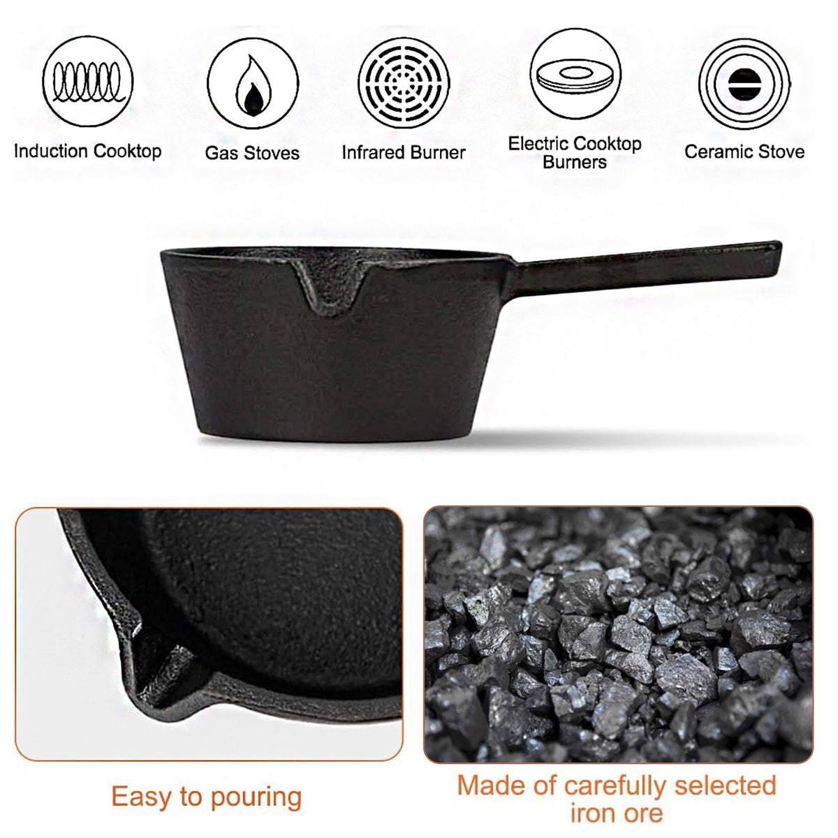 ZQDFLME cast-iron sauce pot delivers heat retention for sauces.