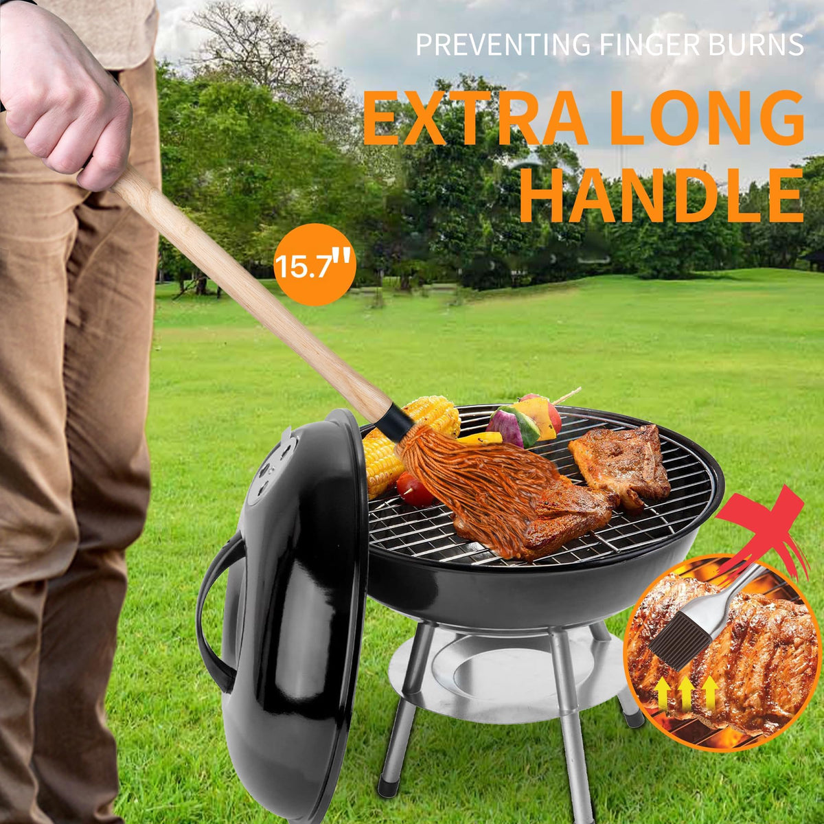 ZQDFLME wooden long-handle brush assembly enables safe, high-reach sauce application.
