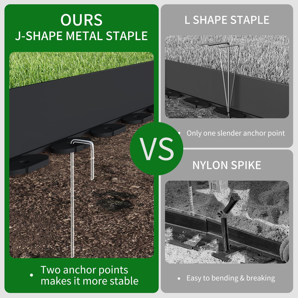 ZSLTLDU j-shaped stakes provide stable anchoring in tough soil or gravel.
