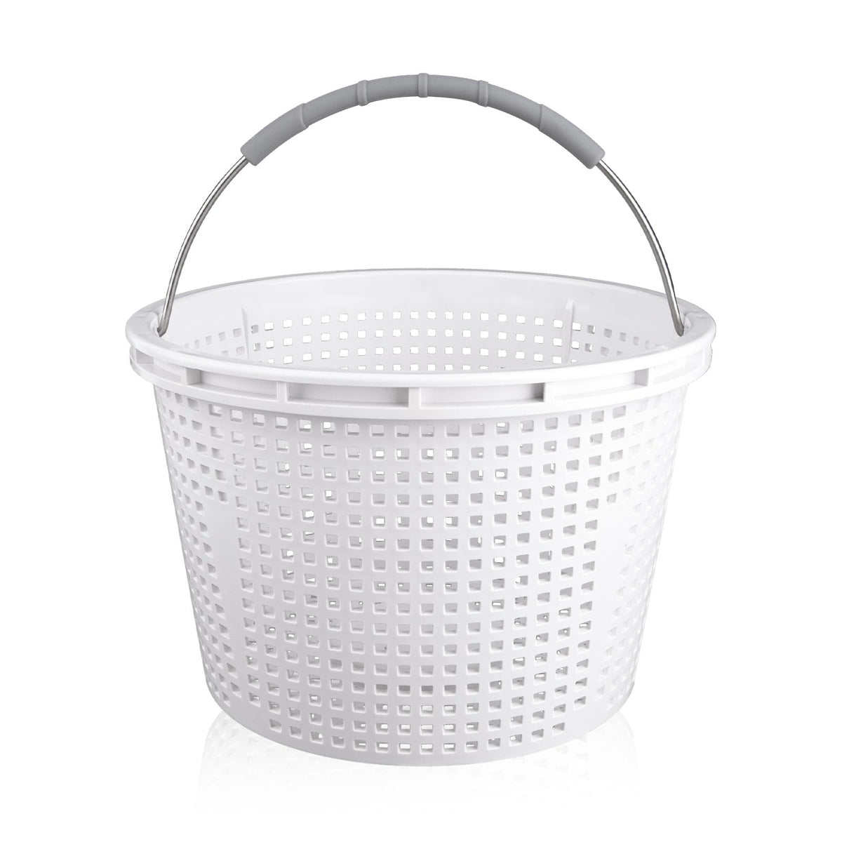 ZTTM 8-inch pool skimmer basket with stainless steel handle for sturdy removal and cleaning.