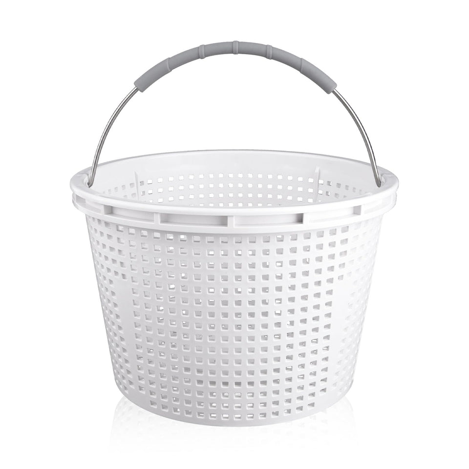 ZTTM 8-inch pool skimmer basket with stainless steel handle for sturdy removal and cleaning.
