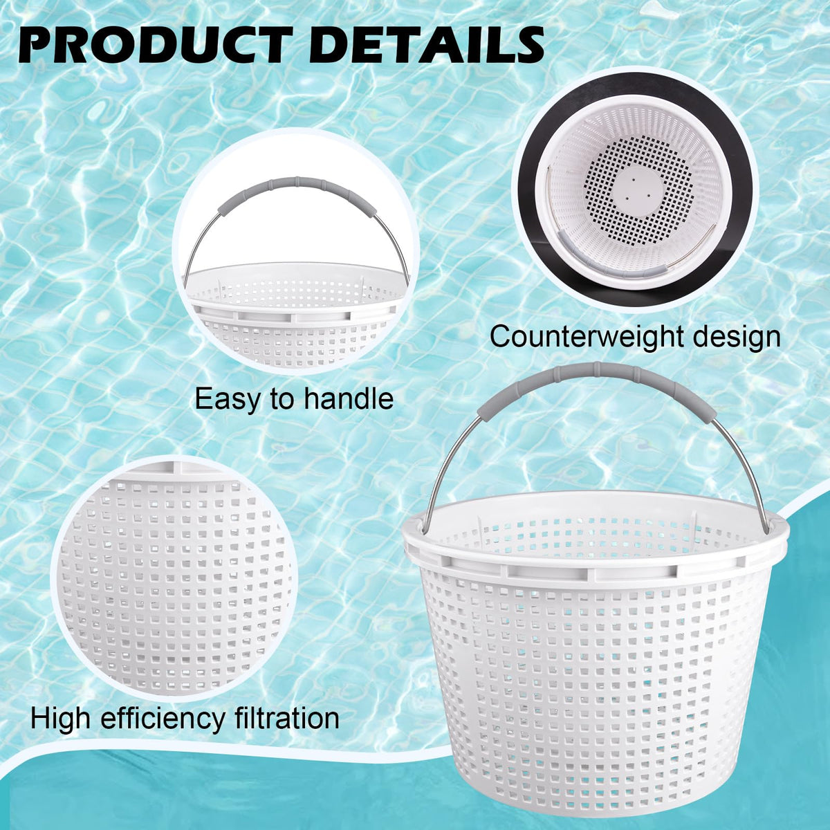 ZTTM 8-inch skimmer basket features weighted base for stable operation during cleaning.