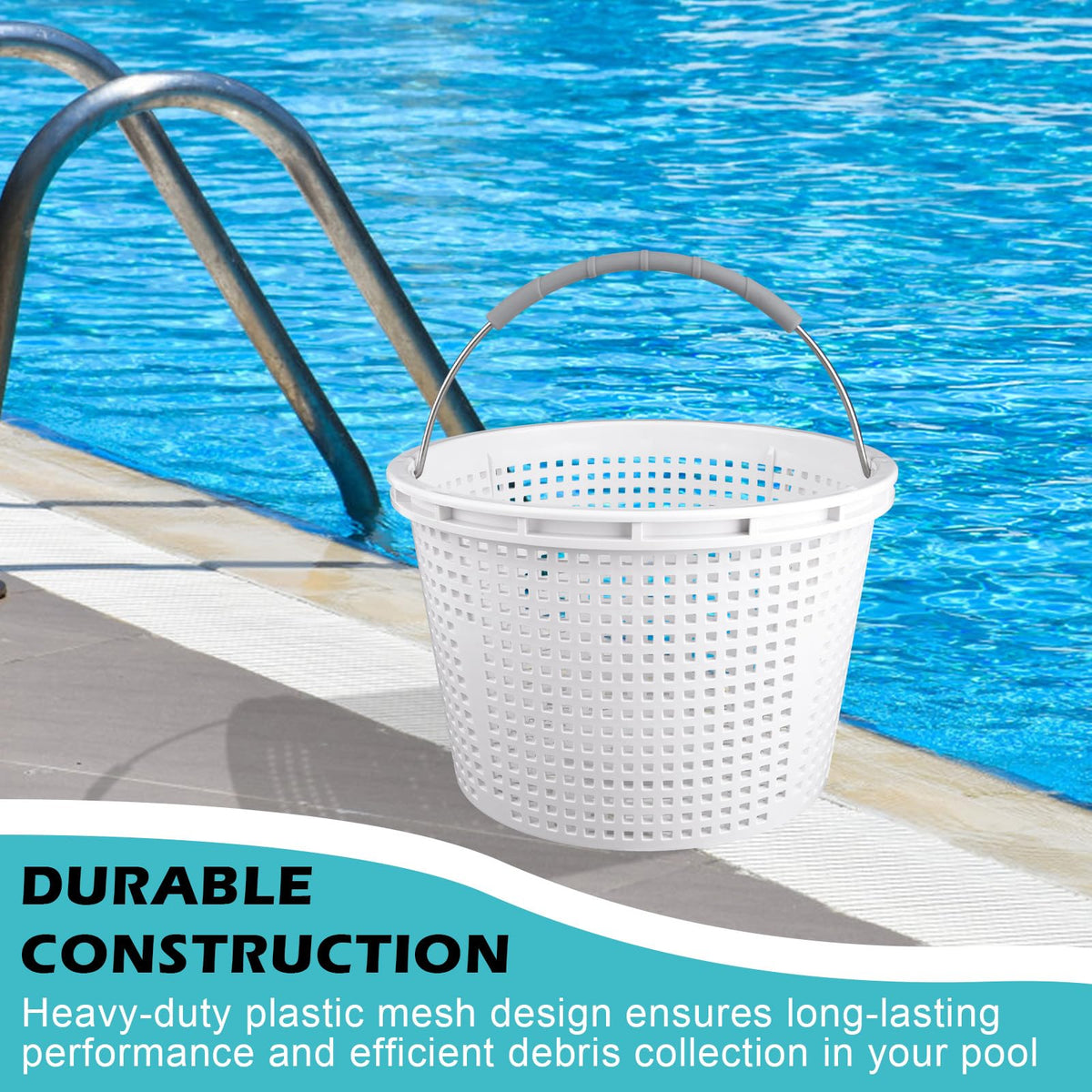 ZTTM white 8-inch skimmer basket blends with most pool linings and provides reliable performance.