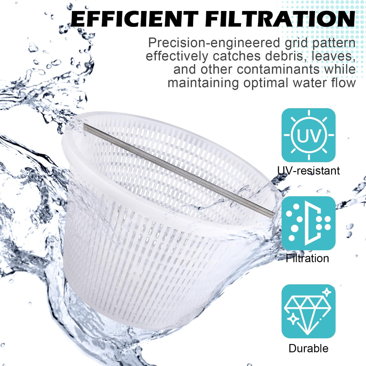 ZTTM skimmer basket removable stainless steel handle for quick cleaning.