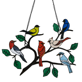 ZUAJITER six cardinal birds on a wire window panel brightens any room with color