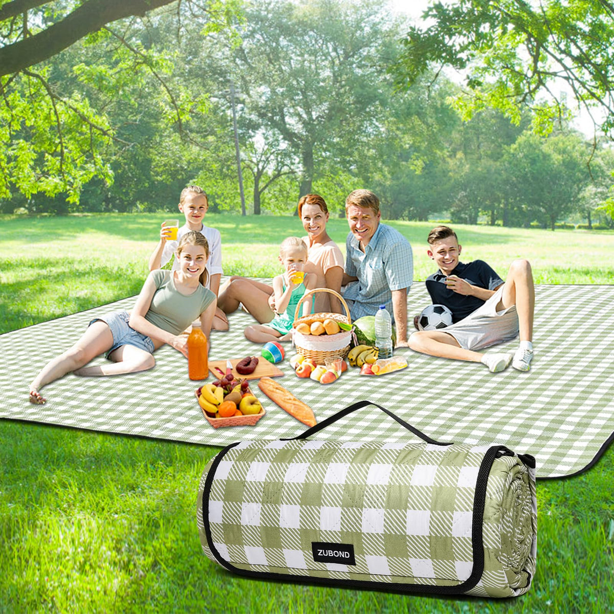 ZUBOND picnic blanket 80x80 extra-large on grass, spacious for family gatherings