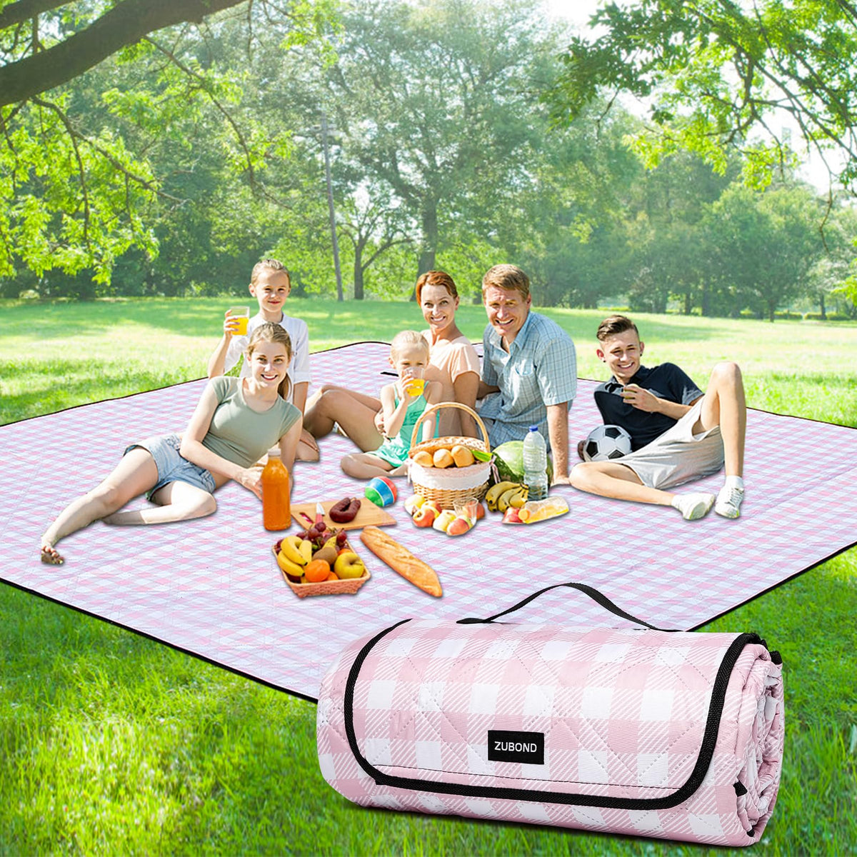ZUBOND picnic blanket gingham close-up texture for comfortable outdoor seating.