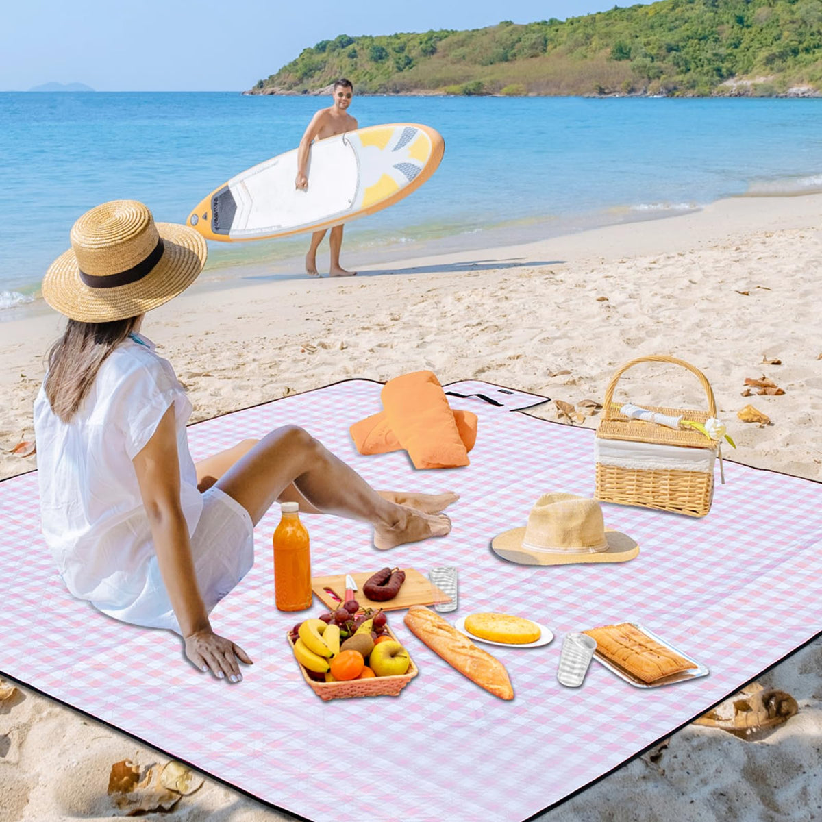 ZUBOND picnic blanket vintage gingham style adds a stylish touch to outdoor events.