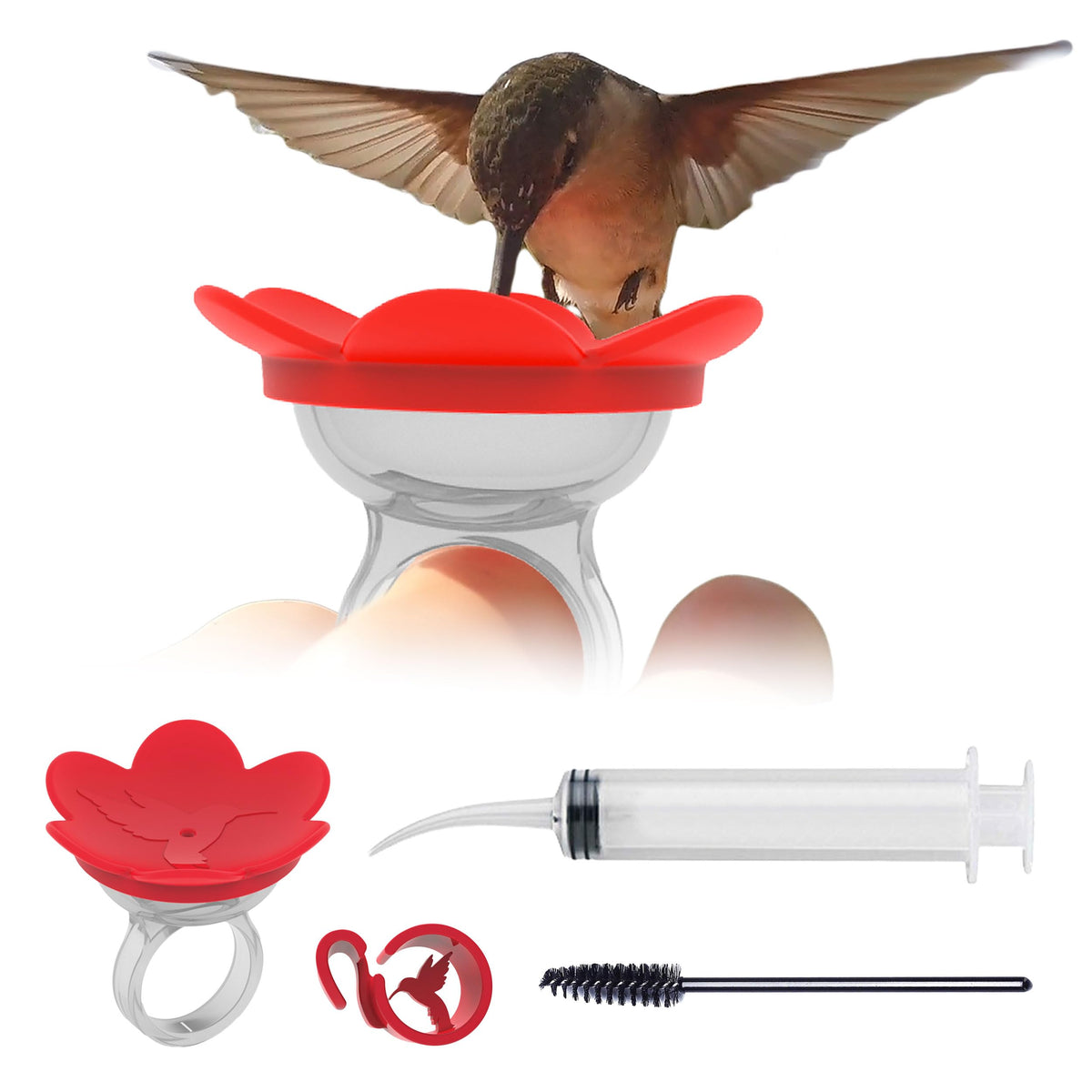 ZUMMR hummingbird ring feeder red attracting backyard hummingbirds for close-up viewing