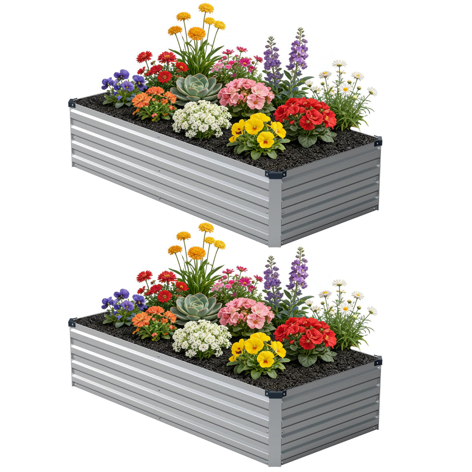 Zunatu galvanized raised garden bed 6x1.5x1 ft, two-pack, ready for outdoor planting.