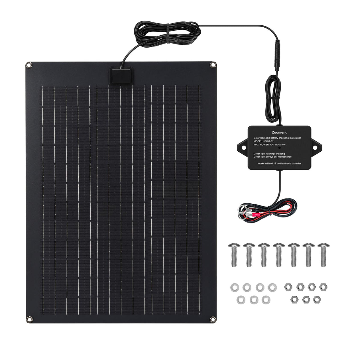 Zuomeng 20W solar panel mounted on dump trailer for steady charging