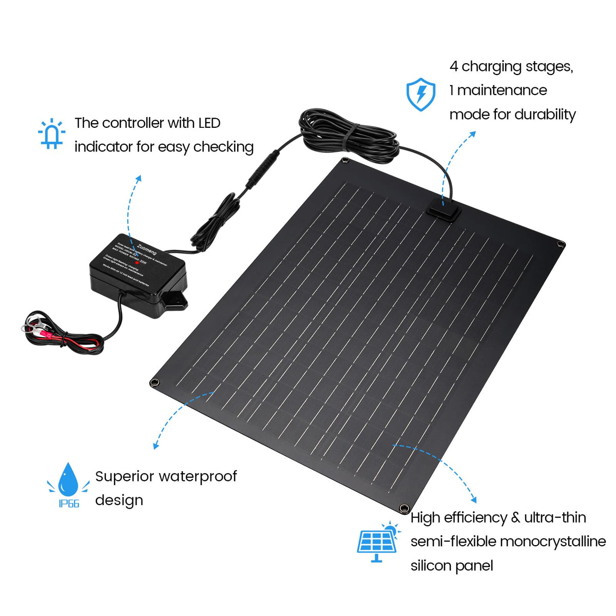 Zuomeng semi-flexible mono-crystalline panel for efficient energy capture
