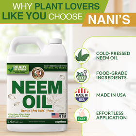 Zuprime Nani’s Neem Oil Spray is pre-diluted for safe, gentle use.