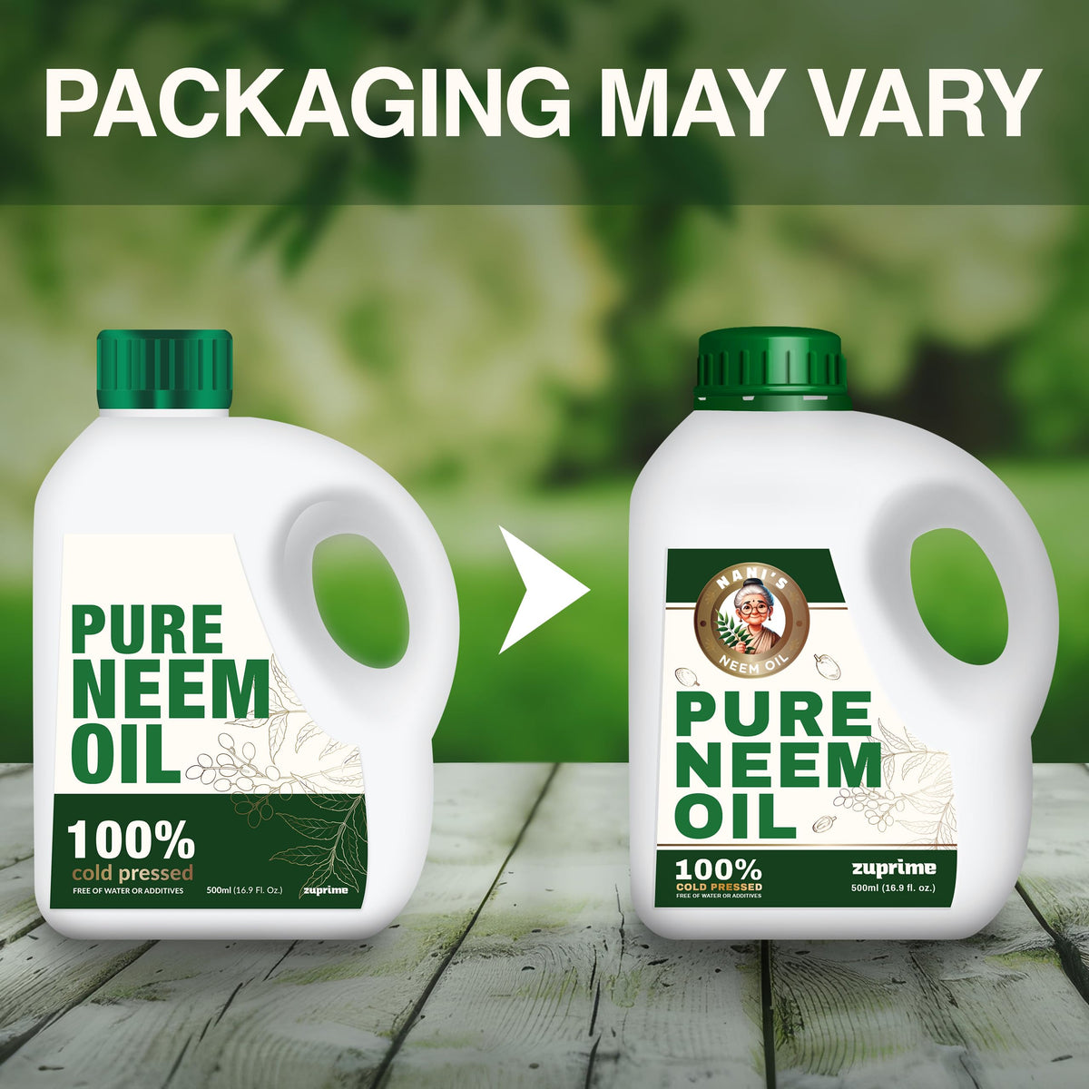 Close-up on Zuprime Nani’s Neem Oil bottle label showing purity