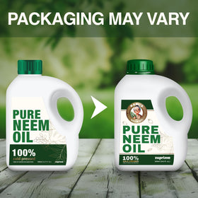 Close-up on Zuprime Nani’s Neem Oil bottle label showing purity