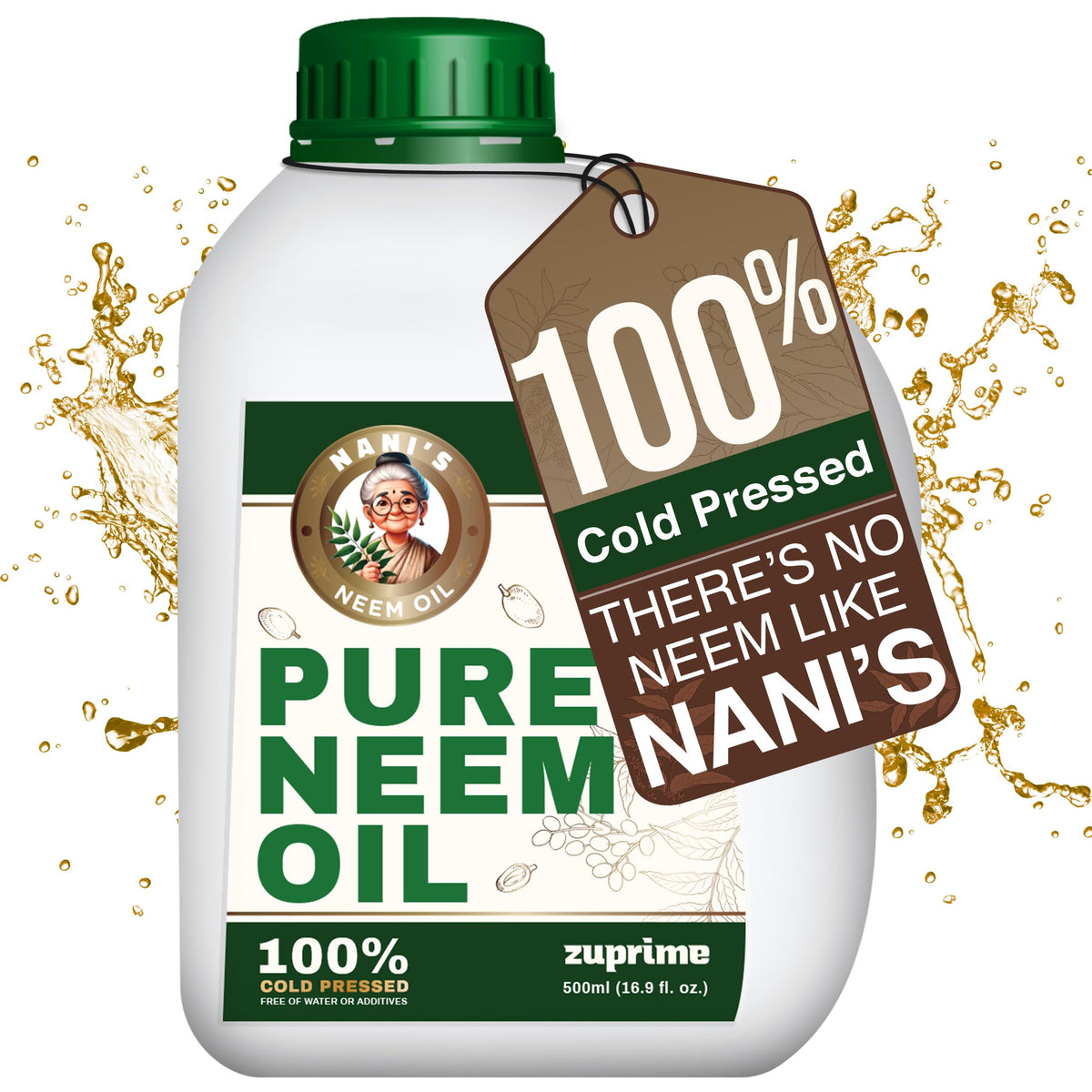 Zuprime Nani’s Pure Neem Oil bottle on a plant shelf enhancing shine
