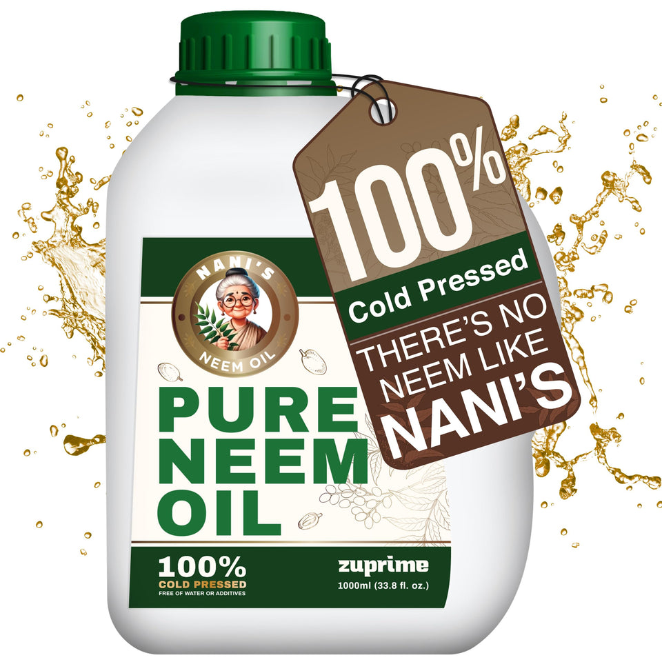 Zuprime Nani's Neem Oil bottle for plants enhances shine and vitality