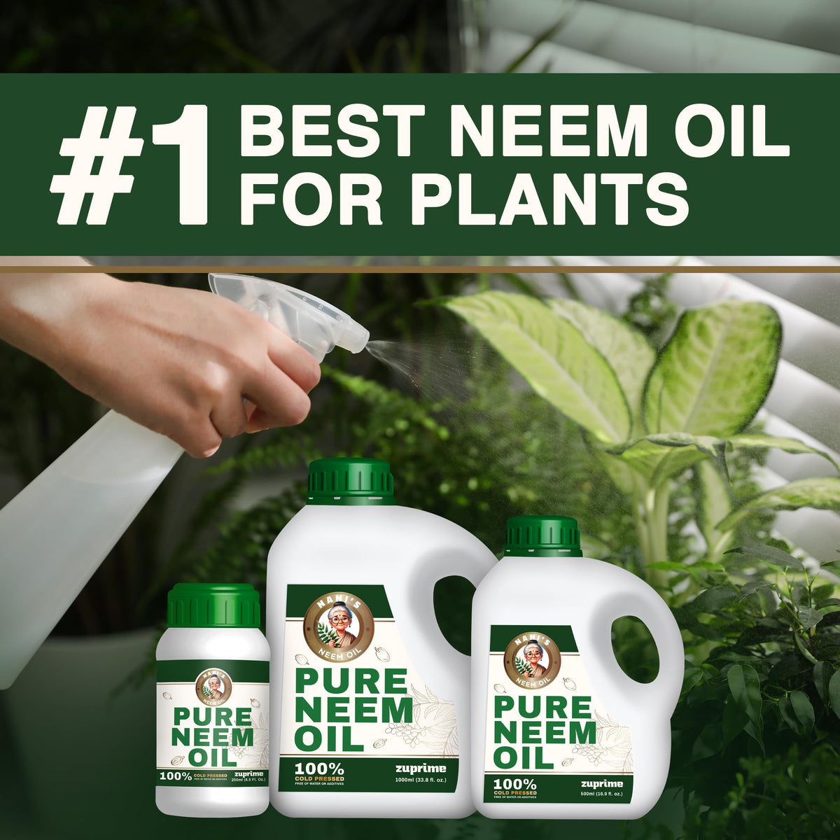 17 oz Zuprime Nani’s Neem Oil concentrate bottle ready for use