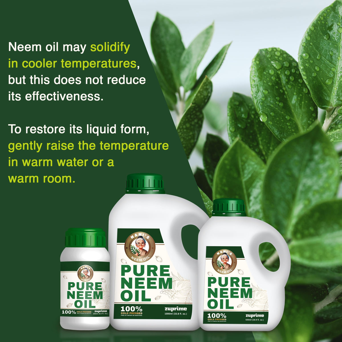 Zuprime Nani's Pure Neem Oil product shot ready for dilution.