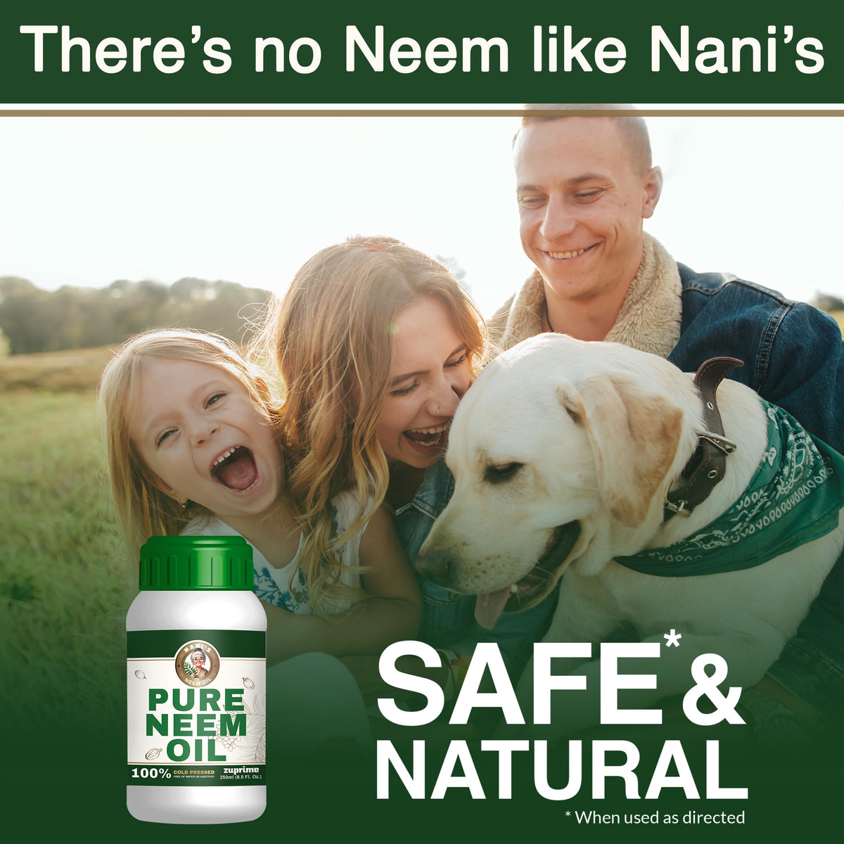 Zuprime Nani's Pure Neem Oil eight-point-five-ounce bottle enables versatile use.
