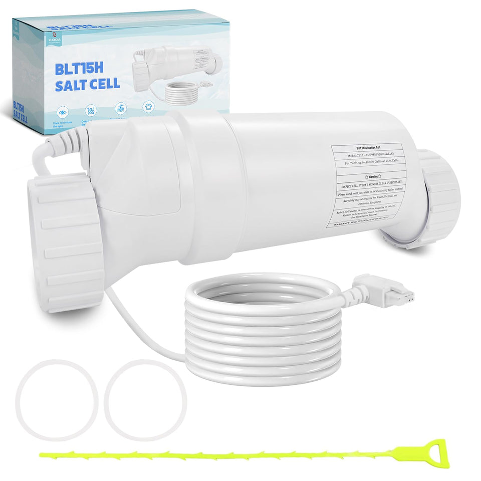 Zuqioia T-15 salt cell showing Hayward AquaRite compatibility for reliable pool sanitization