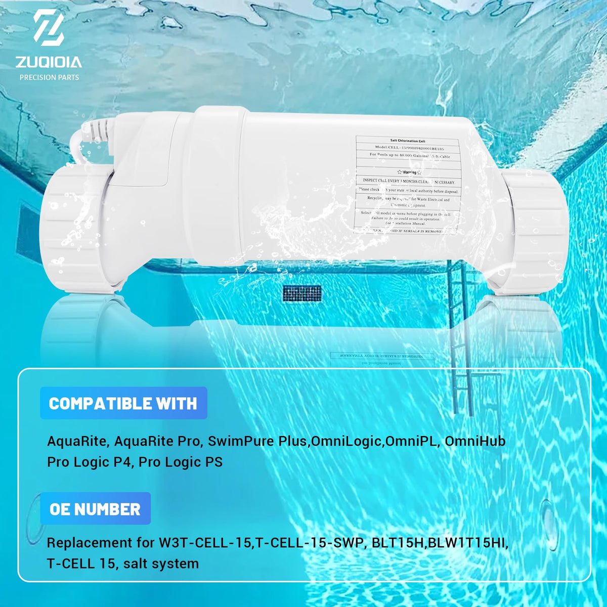 Zuqioia T-15 salt cell for SwimPure Plus and TurboCell systems with easy integration