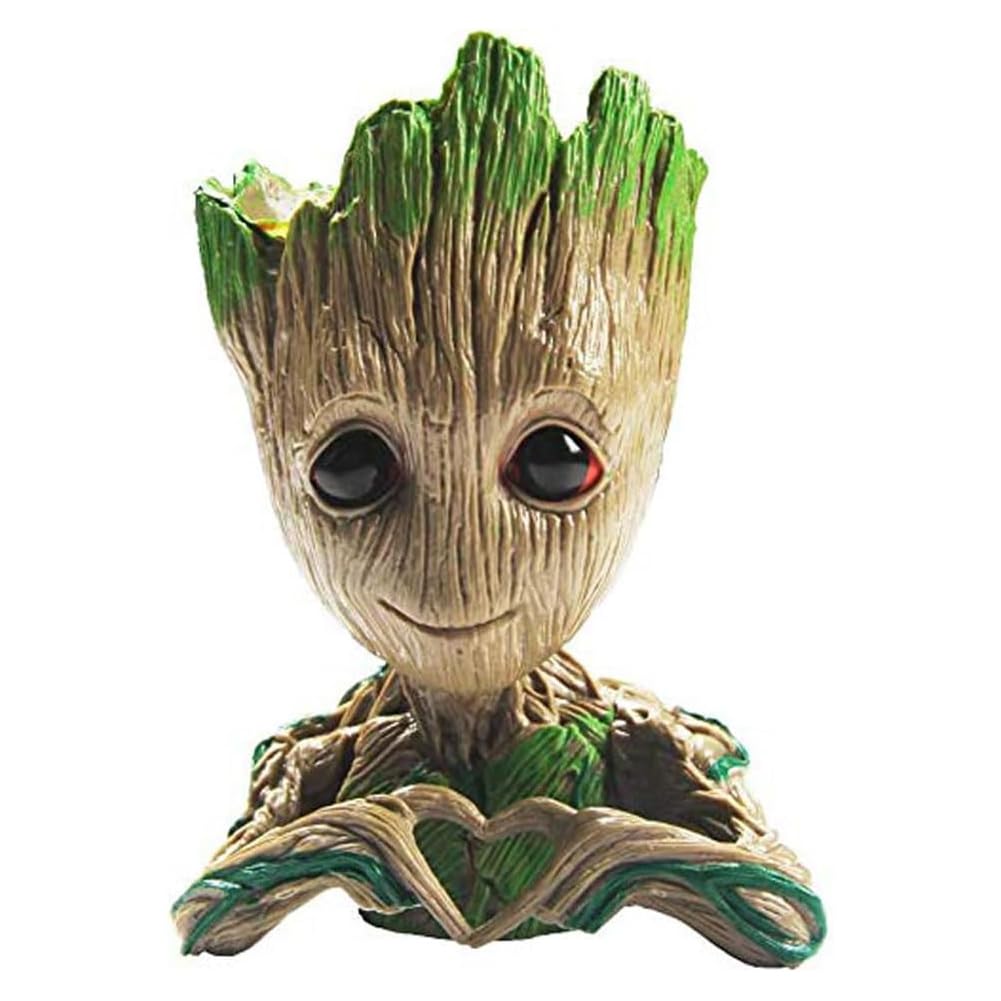ZUSONUD Baby Groot pen pot on desk for organizing pens and small items.