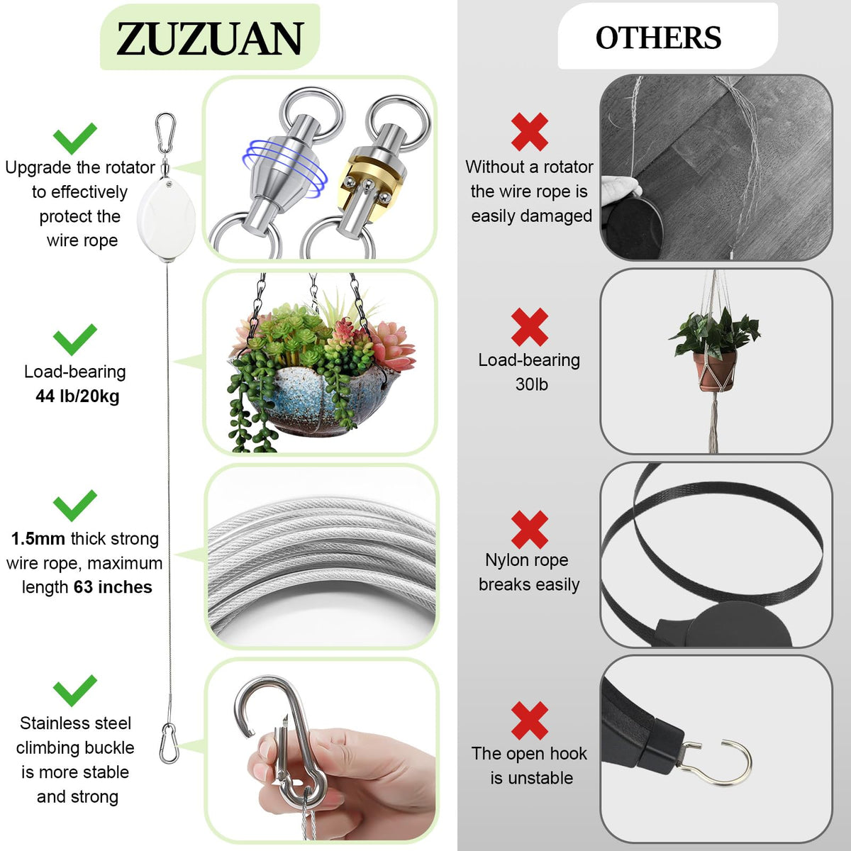 ZUZUAN auto-brake mechanism in action enables controlled height adjustment for safety.