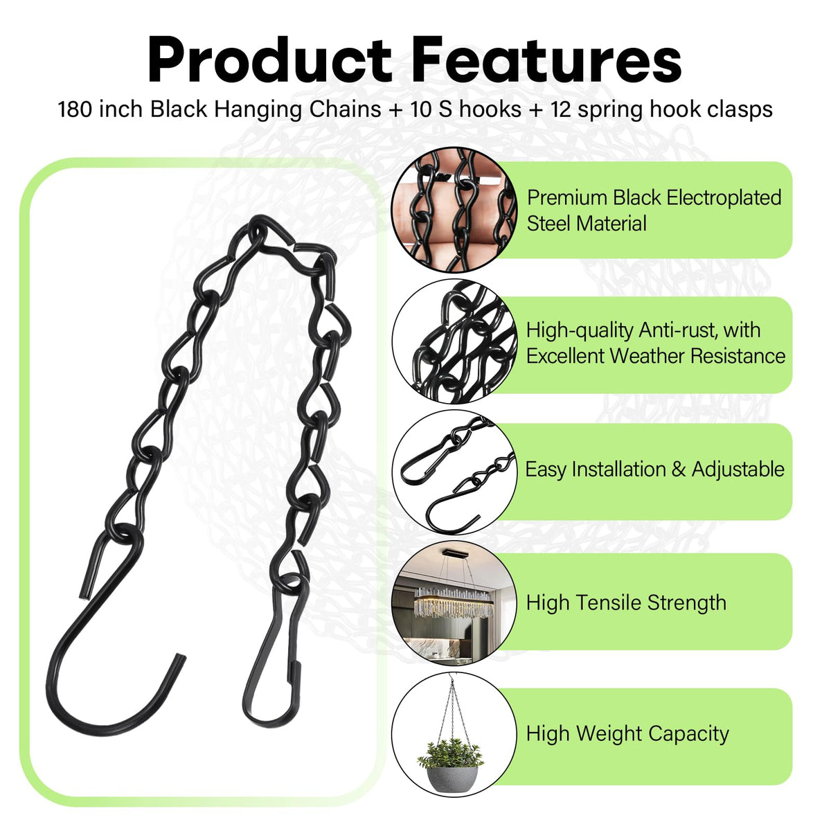 ZUZUAN black electroplated steel chain offers corrosion resistance with a sleek look.