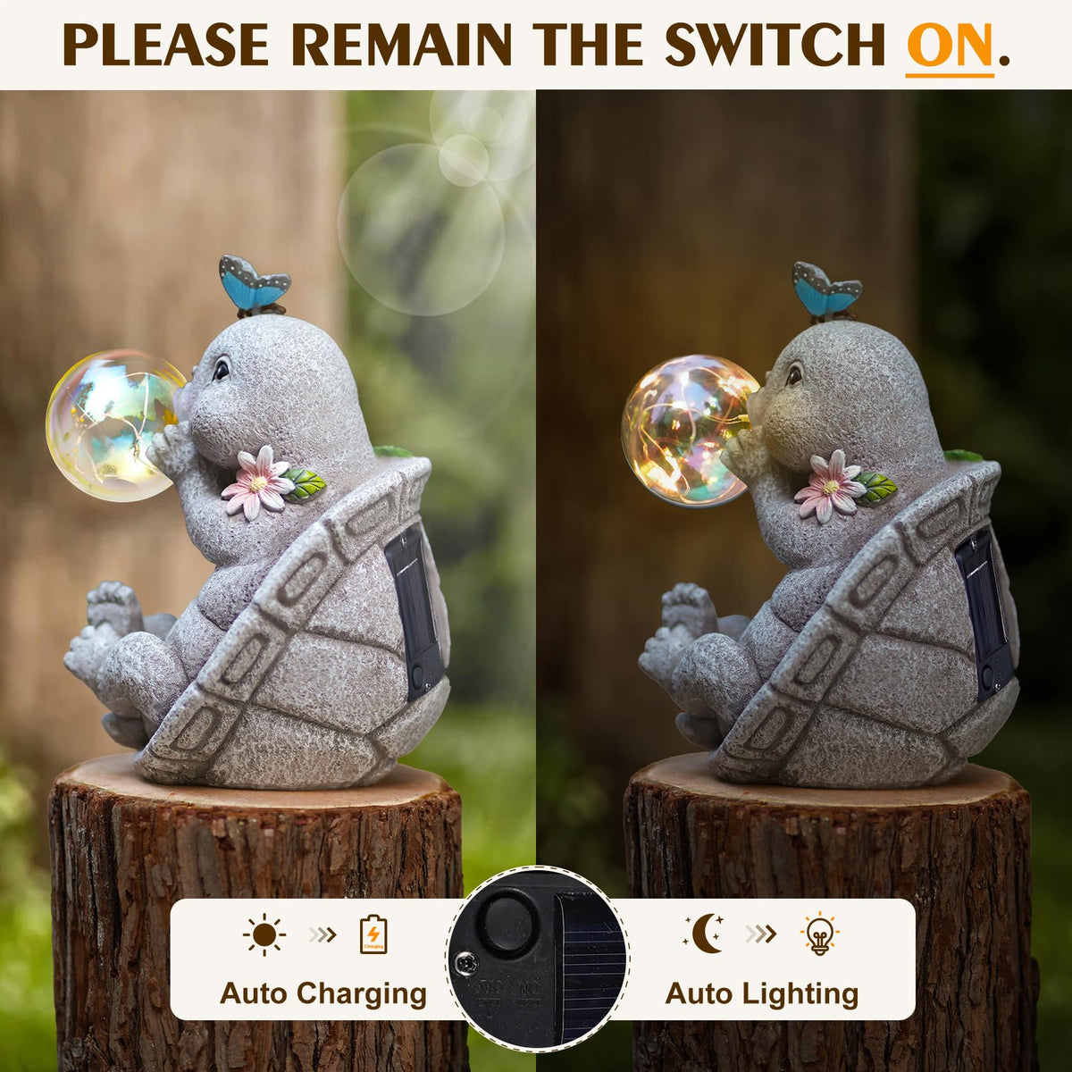 zuzuzen bubble LED turtle light adds whimsical evening glow