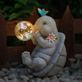 zuzuzen Solar Turtle Statue with bubble light brightens outdoor spaces at night