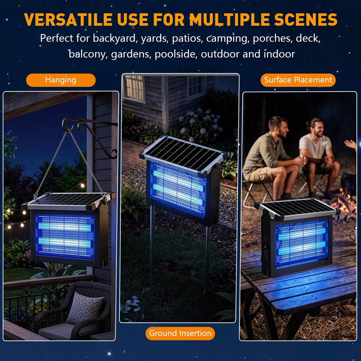 Zwiran Solar Bug Zapper extension cord enables placement in shade while panel stays in sun