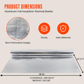 ZXQDRE aluminum insulation roll 4ft by 62.5ft shown for DIY use.