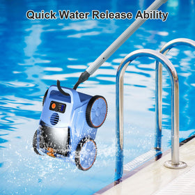 Zyerch robotic pool vacuum battery and charging dock demonstrates long runtime.