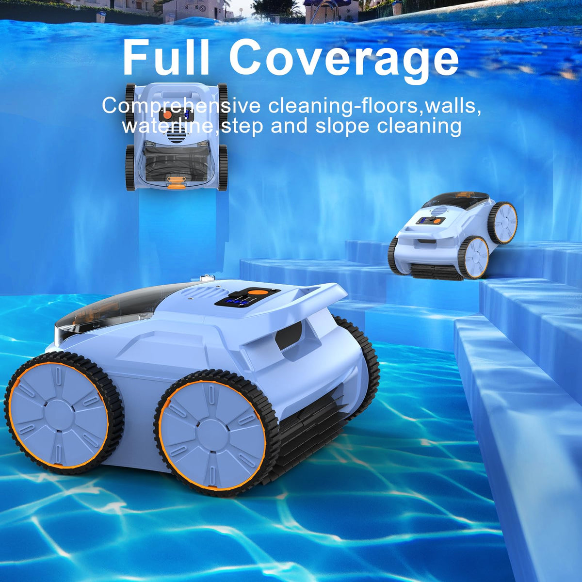 Zyerch robotic pool vacuum cleaning floor view demonstrates thorough debris pickup.