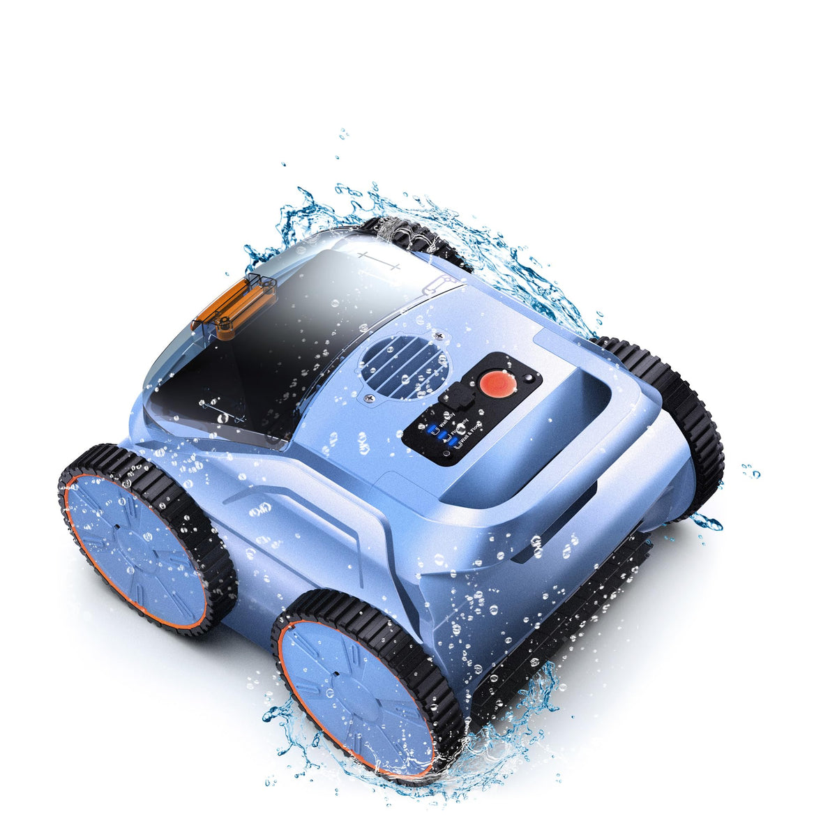 Zyerch robotic pool vacuum front view with powerful suction for debris removal.
