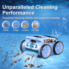 Zyerch robotic pool vacuum side view highlighting compact design for storage.