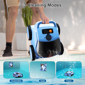 Zyerch robotic pool vacuum waterline view showing edge cleaning capability.