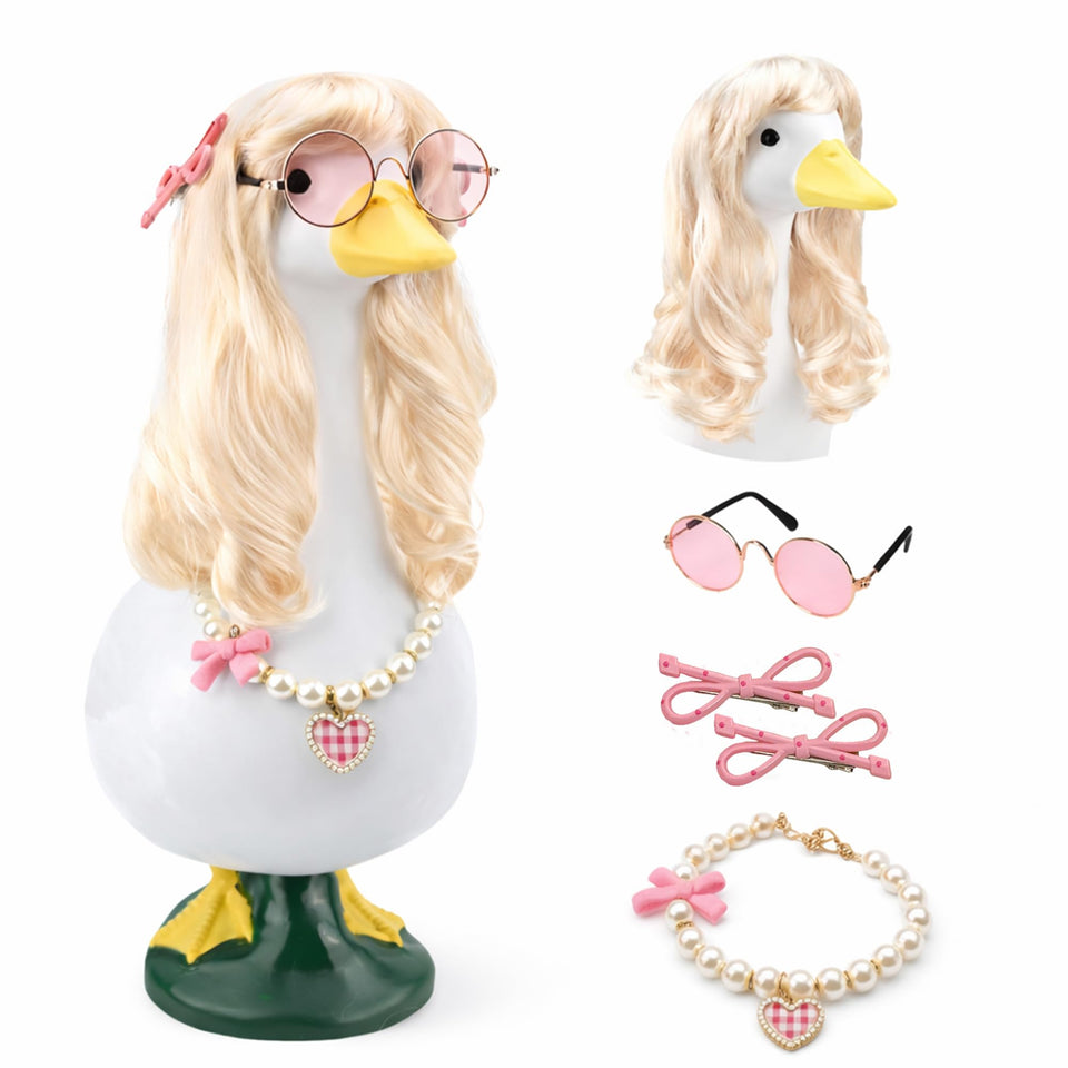 ZYIDBNG porch-goose-blonde-wig on goose statue enhances curb appeal outdoors.