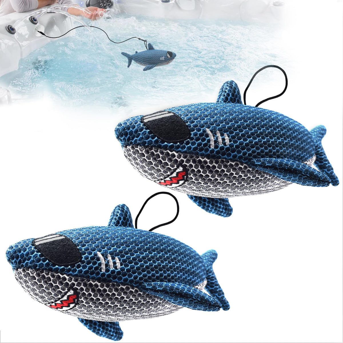 ZYIDBNG Shark hot tub absorber front view enhances spa cleanliness with playful design