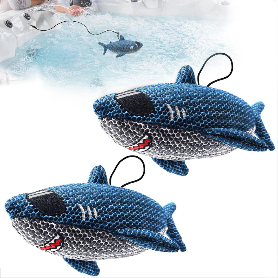 ZYIDBNG Shark hot tub absorber front view enhances spa cleanliness with playful design