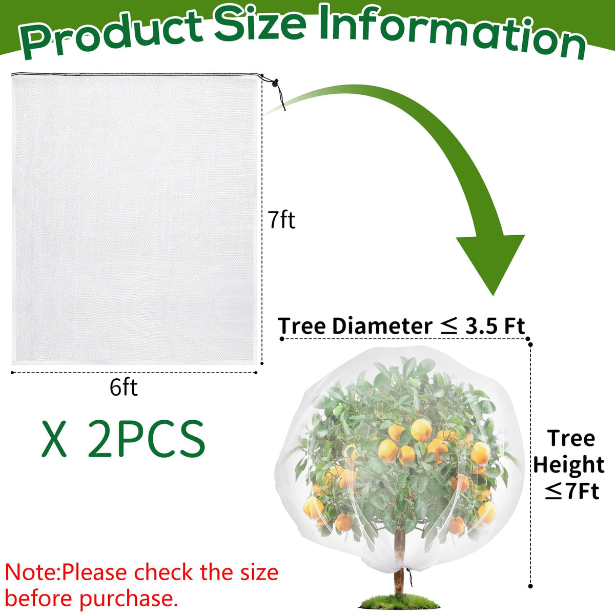 ZYP fruit tree netting with drawstring closure secures around trunks for tight protection.