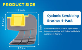ZYROA brush showing dimensions 5 x 4.2 cm for precise OEM-fit and cleaning efficiency.