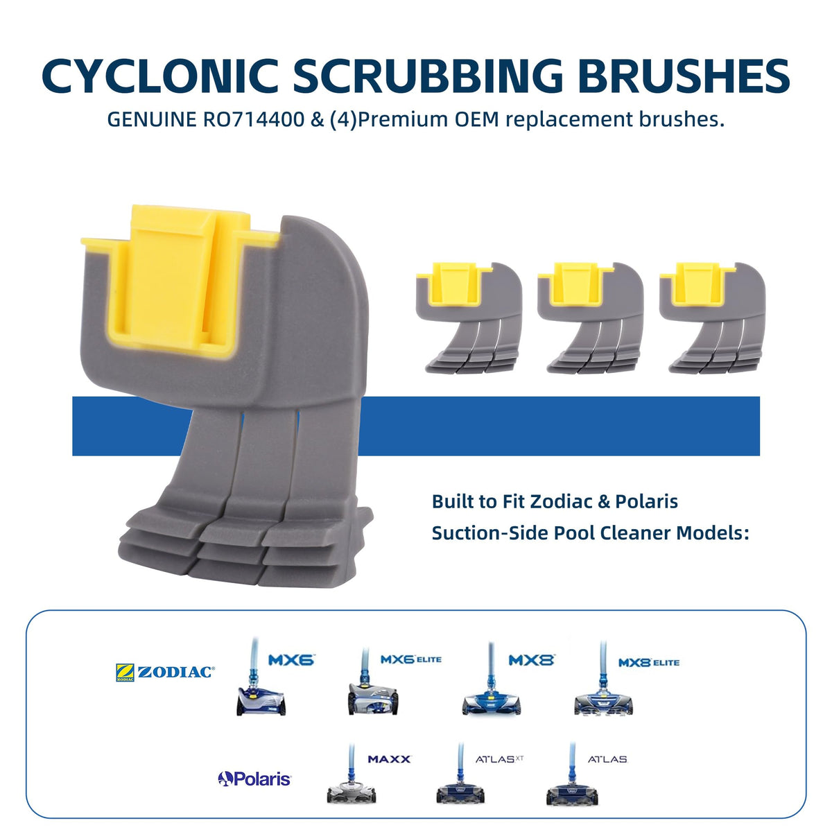 ZYROA close-up of the squeeze-tab installation for quick brush swaps in seconds.