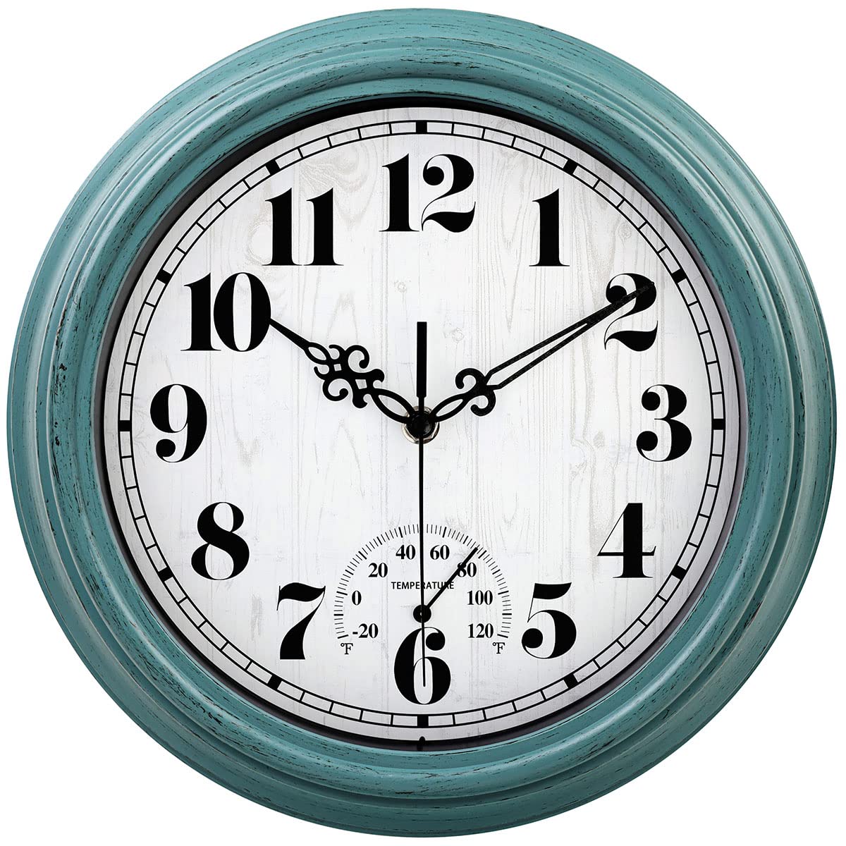 zyzamay 12-inch outdoor clock with thermometer for reliable outdoor readings.