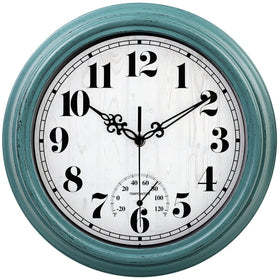 zyzamay 12-inch outdoor clock with thermometer for reliable outdoor readings.