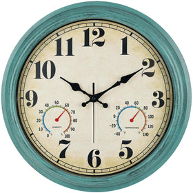 Zyzamay 16-inch green wall clock with thermometer and hygrometer for accurate readings